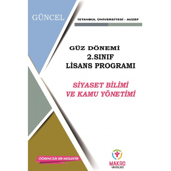 Auzef Siyaset Bilimi ve Kamu Yönetimi 2. Sınıf (Lisans) Güz Dönemi Ders Kitapları