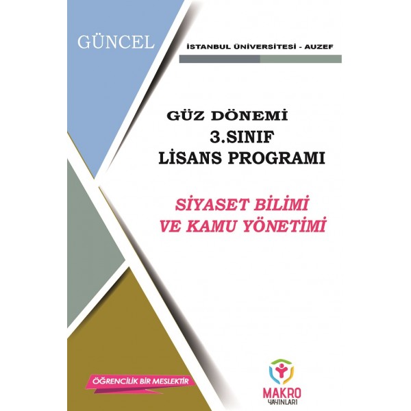 Auzef Siyaset Bilimi ve Kamu Yönetimi 3. Sınıf (Lisans) Güz Dönemi Ders Kitapları